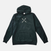 swith apres alpine club fleece hoodie in dark green with an embroidered crossed ski logo in off-white on the center chest on a light gray background