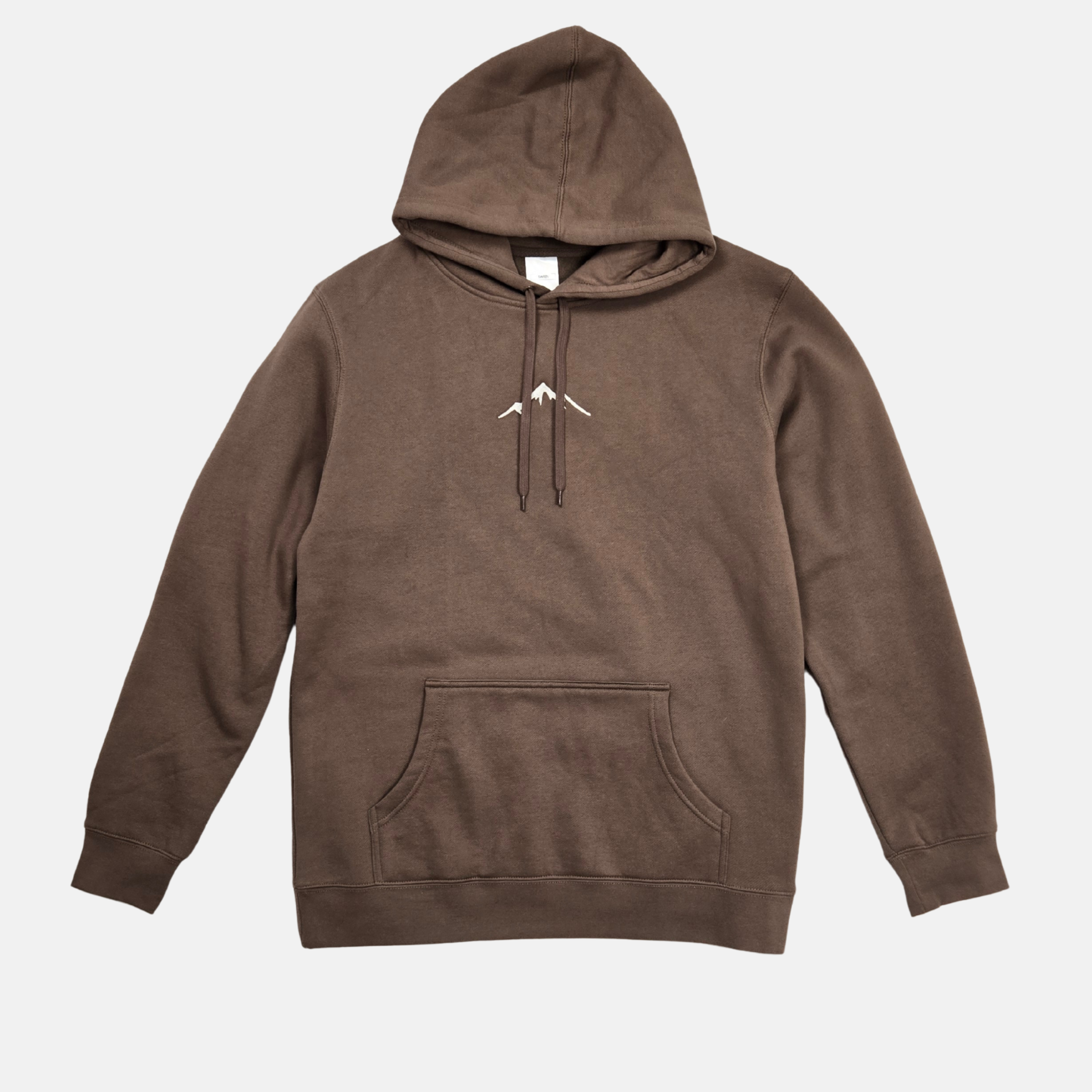 swith backcountry ski club fleece hoodie in brown with embroider mountain outline on front center chest on a white background