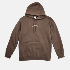 swith backcountry ski club fleece hoodie in brown with embroider mountain outline on front center chest on a white background