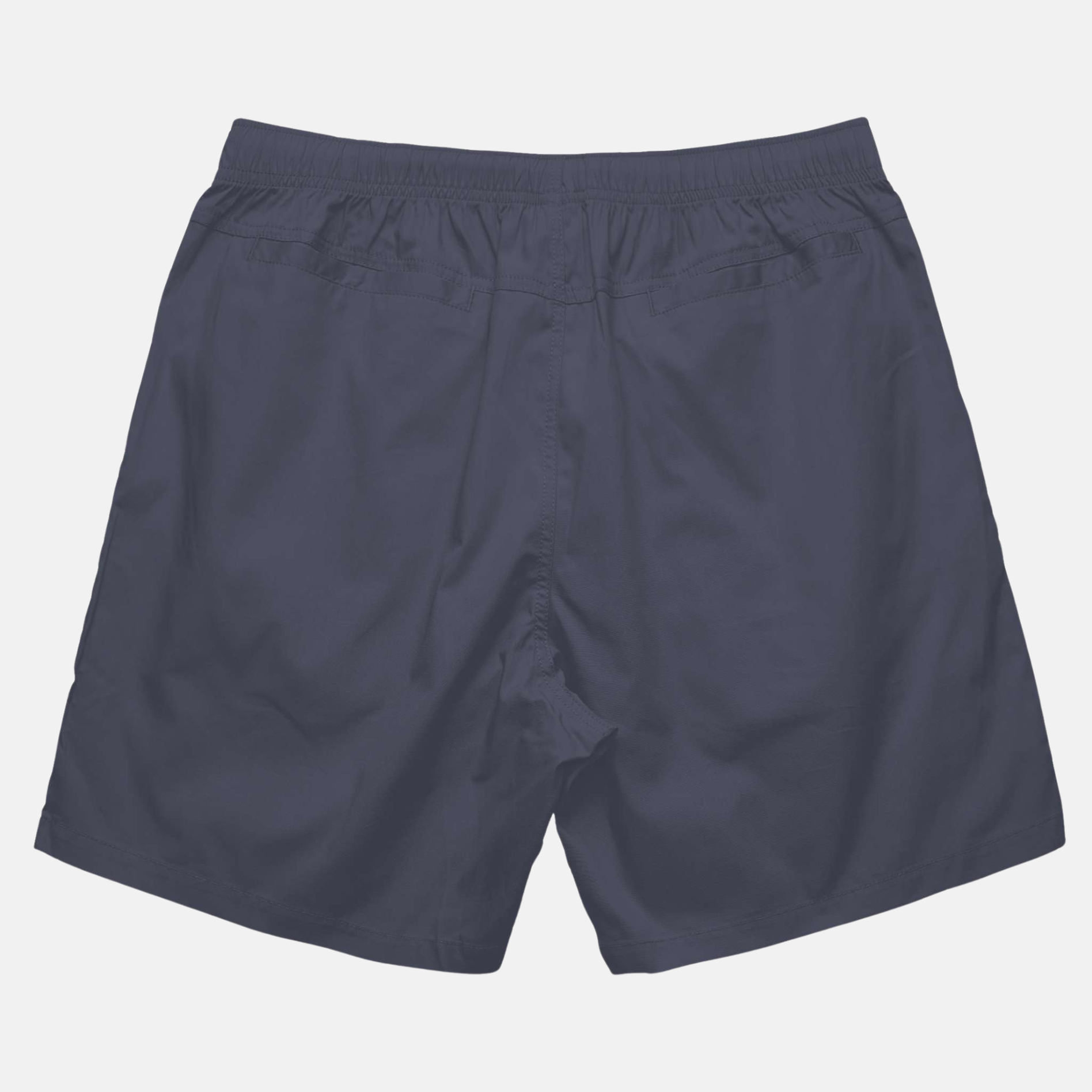 Back of Swith brand riviera collection croquet club lightweight shorts in navy blue on a light gray background